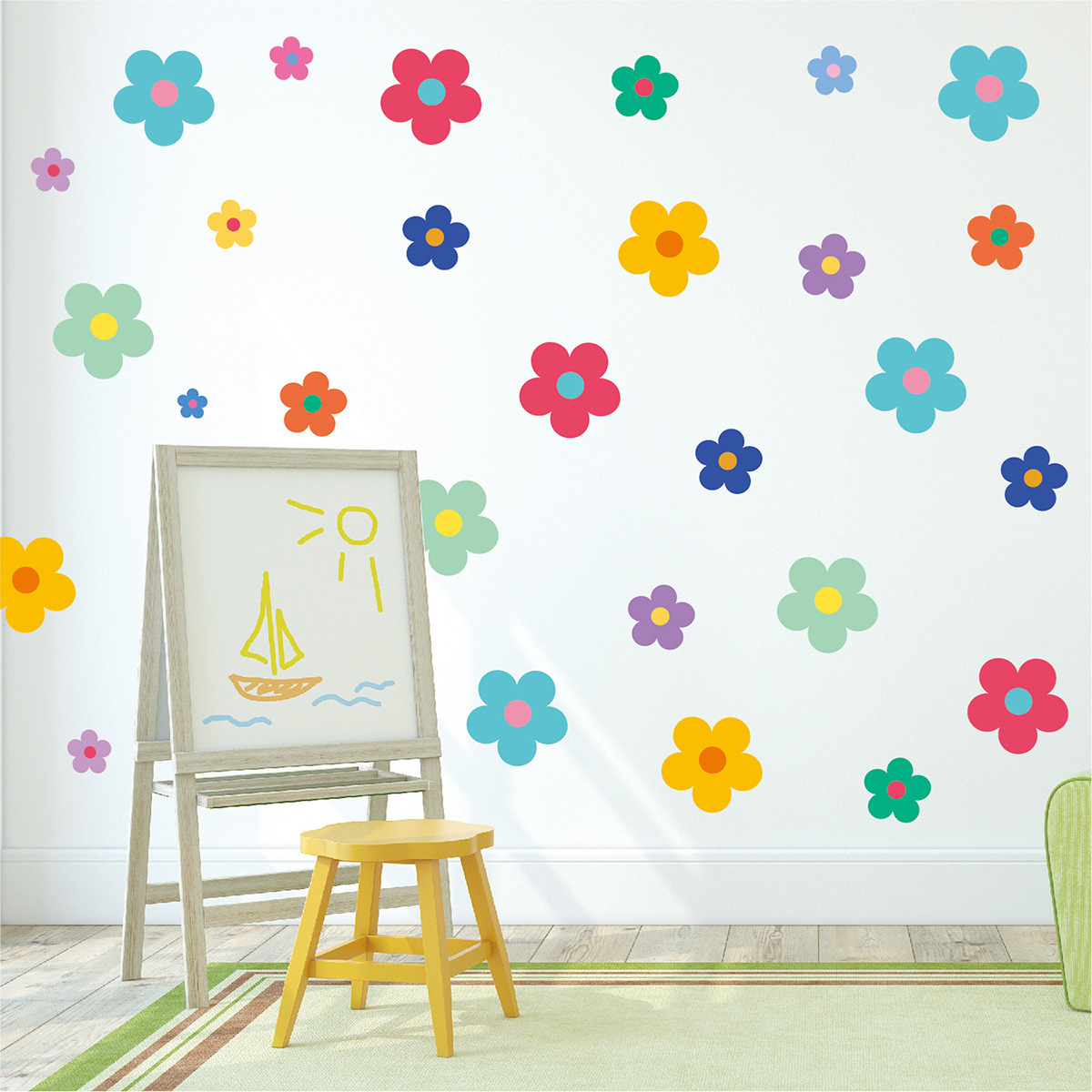 8 Sheets Colorful Flower Wall Stickers Decal for Kid Classroom,Lovely Retro Flowers Kindergarten Girls Bedroom,Home Decoration