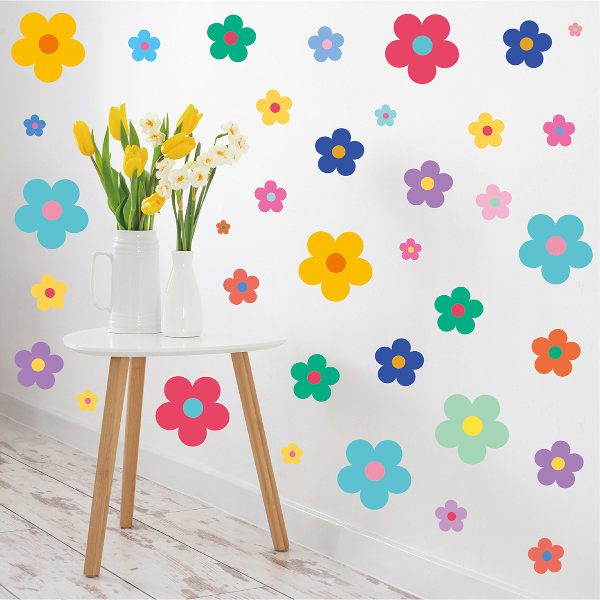 8 Sheets Colorful Flower Wall Stickers Decal for Kid Classroom,Lovely Retro Flowers Kindergarten Girls Bedroom,Home Decoration