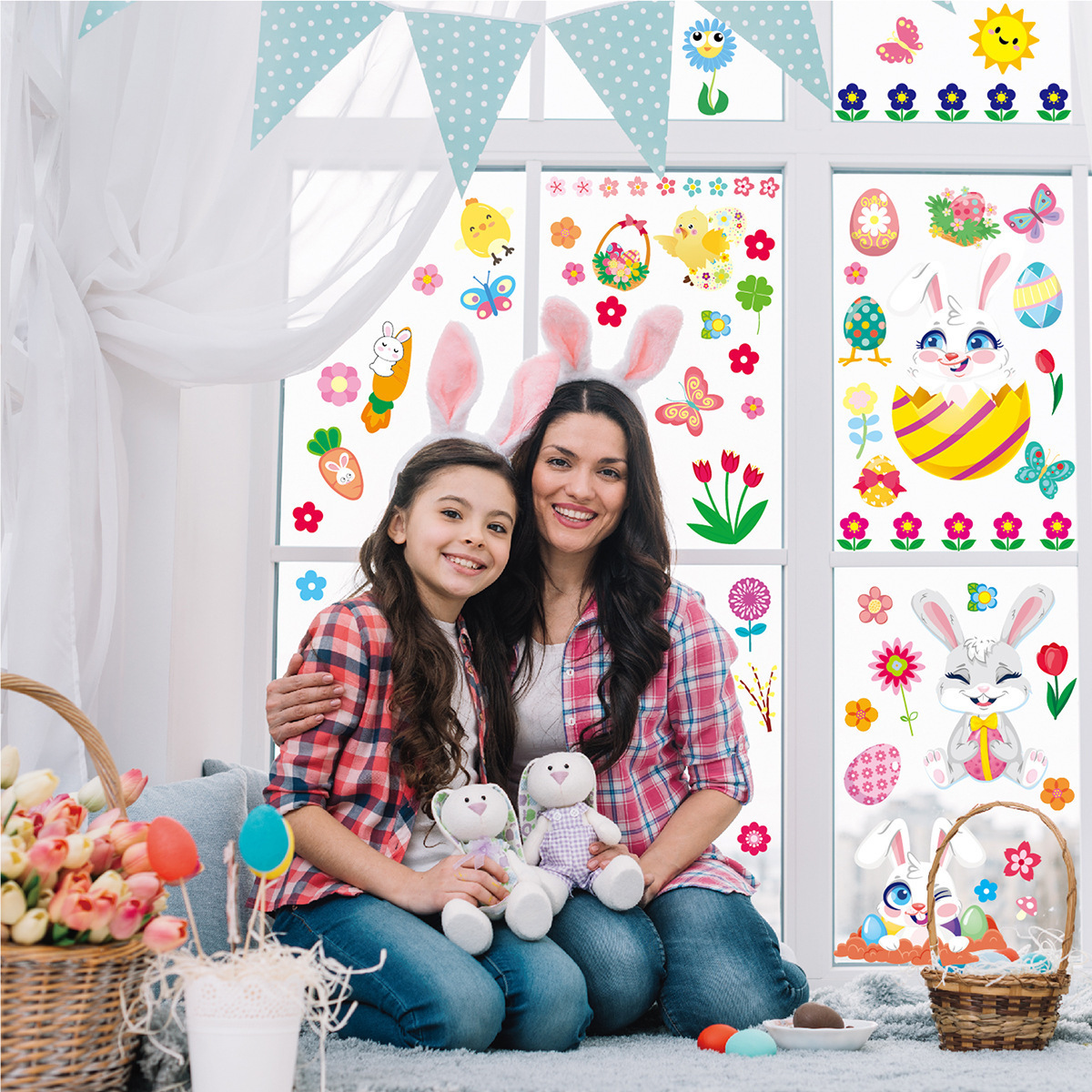 PVC Kiss Cut Transparent Easter No Glue Clear Static Clings Decals Double Sides Window Stickers