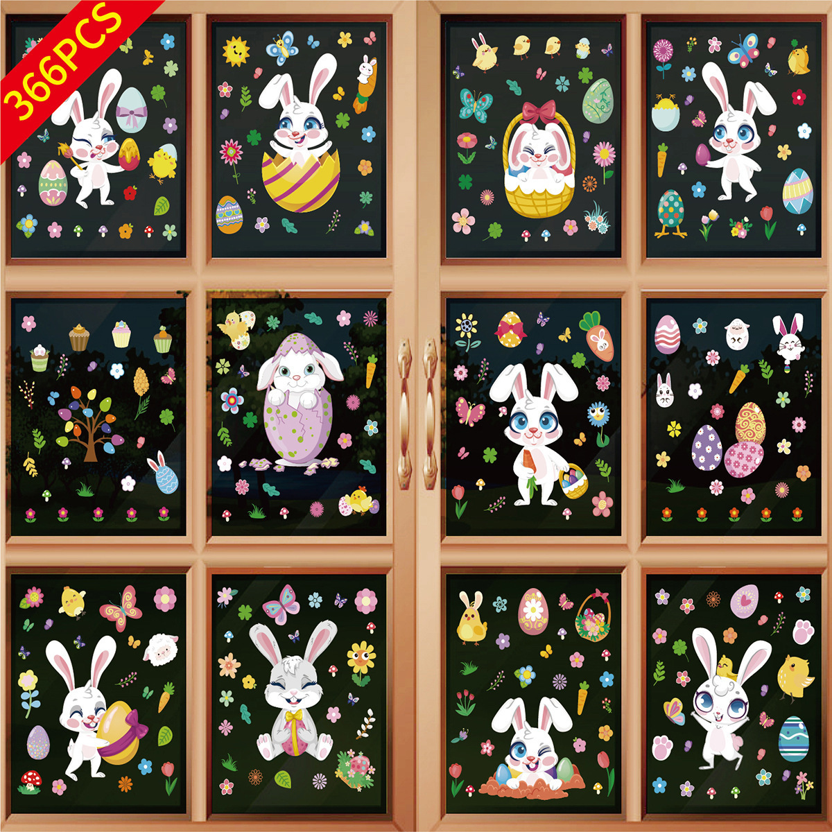 PVC Kiss Cut Transparent Easter No Glue Clear Static Clings Decals Double Sides Window Stickers