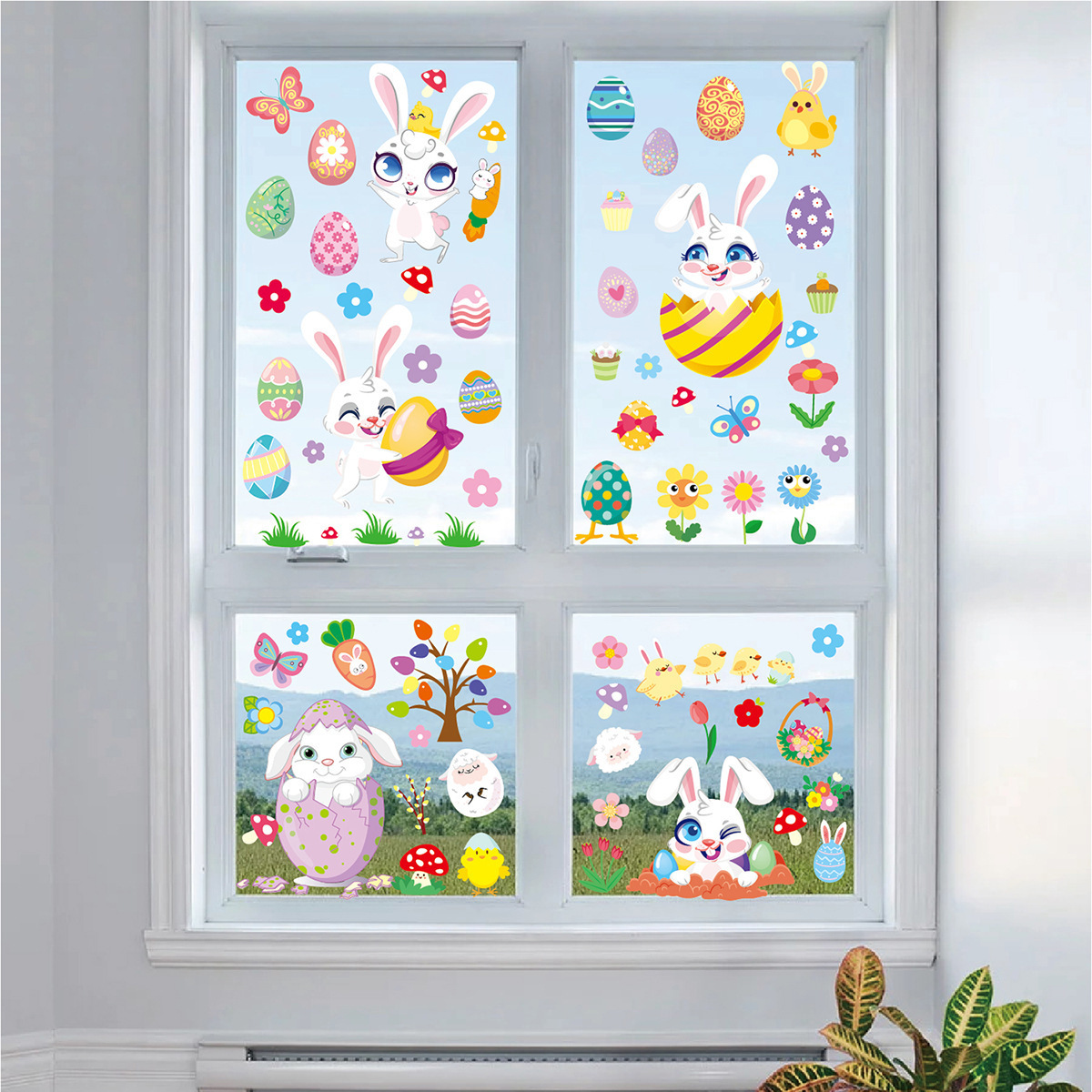 PVC Kiss Cut Transparent Easter No Glue Clear Static Clings Decals Double Sides Window Stickers