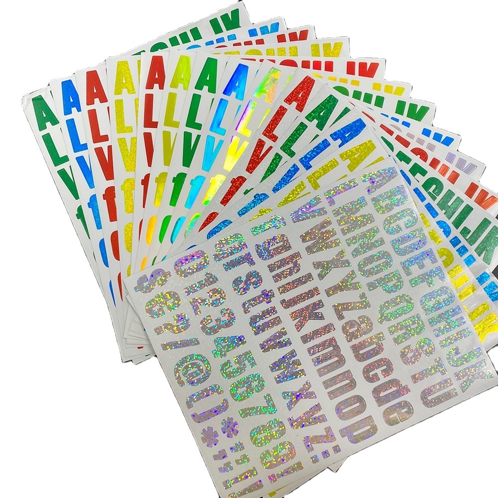 High Quality Self Adhesive Vinyl Letter Number Stickers Holographic Rainbow Decals for Sign Address Alphabet Number Stickers