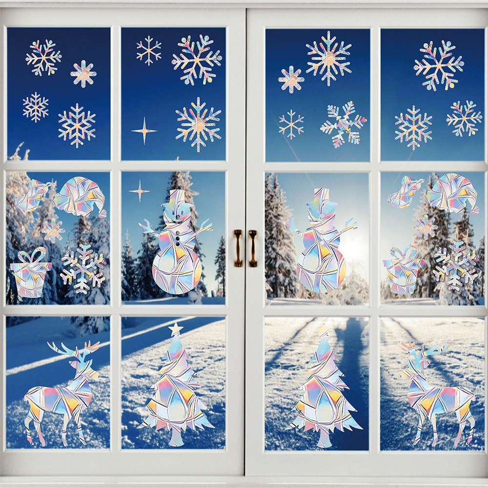 Christmas Snowflake Elk Sleigh Window Decoration Christmas Tree 3d Static Stickers New Year Window Stickers