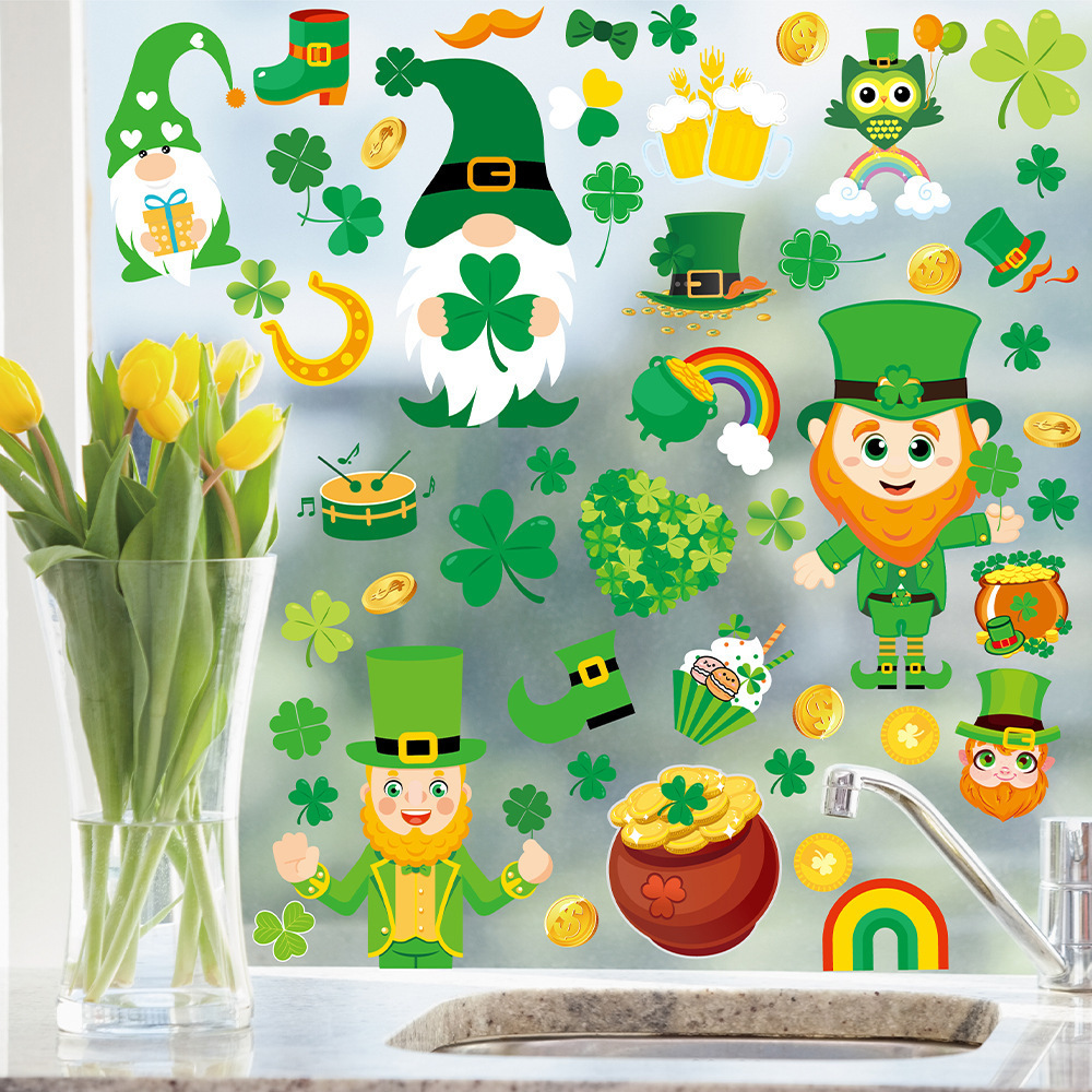 Custom Vinyl Kiss Cut Transparent St Patrick Day No Glue Clear Static Clings Decals Double Sides Window Stickers