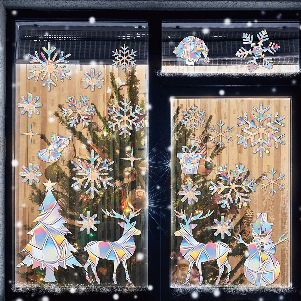 Christmas Snowflake Elk Sleigh Window Decoration Christmas Tree 3d Static Stickers New Year Window Stickers