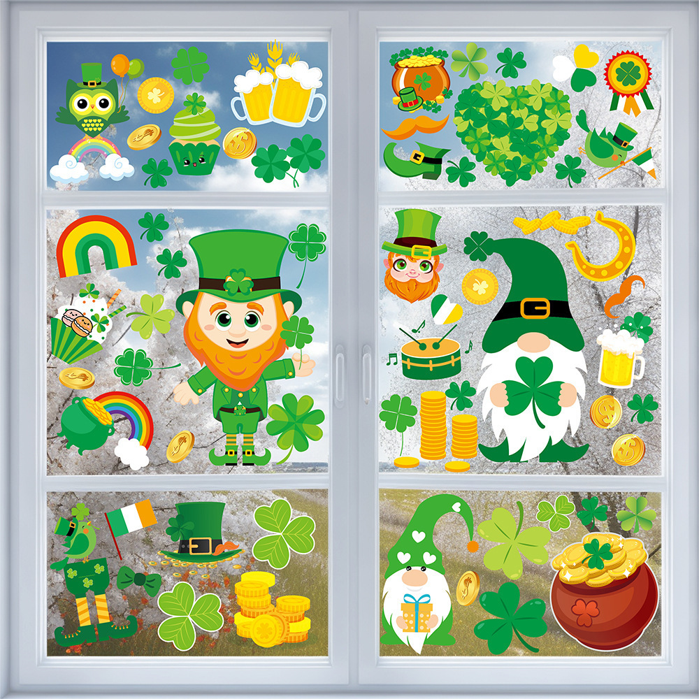 Custom Vinyl Kiss Cut Transparent St Patrick Day No Glue Clear Static Clings Decals Double Sides Window Stickers