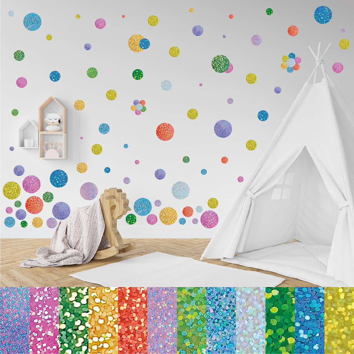 Baby Decoration Room Cartoon Polka Dot Wall Stickers Laser Home Decoration Stickers Self-adhesive Colorful Wall Stickers