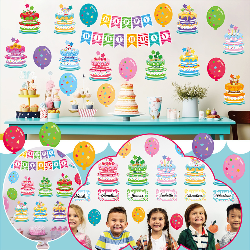 Hot Sale PVC Material Birthday Card Decorative Wall Stickers Pasting Cake Children Family Party Scene Decor for Family Parties