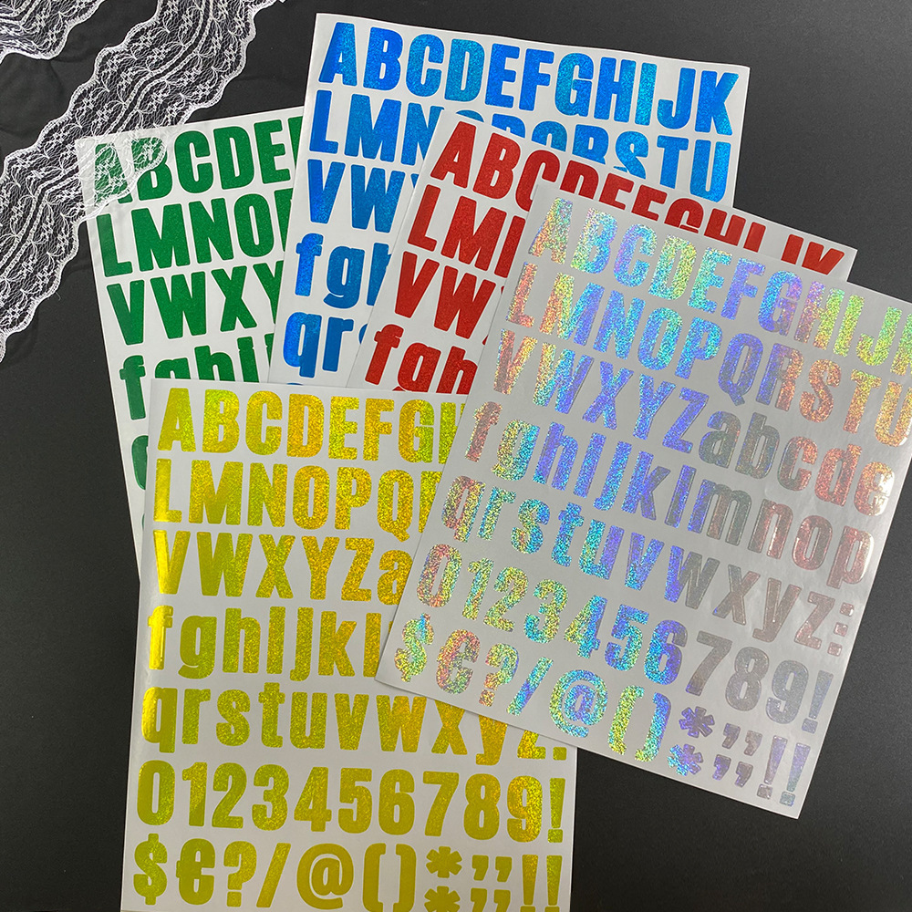 High Quality Self Adhesive Vinyl Letter Number Stickers Holographic Rainbow Decals for Sign Address Alphabet Number Stickers