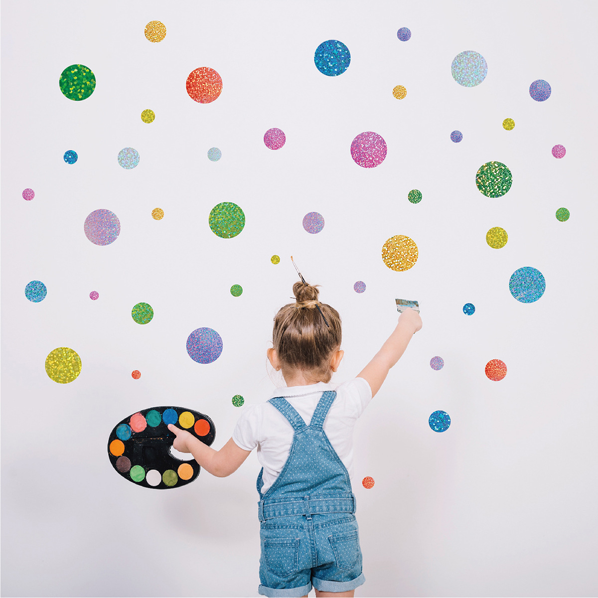 Baby Decoration Room Cartoon Polka Dot Wall Stickers Laser Home Decoration Stickers Self-adhesive Colorful Wall Stickers