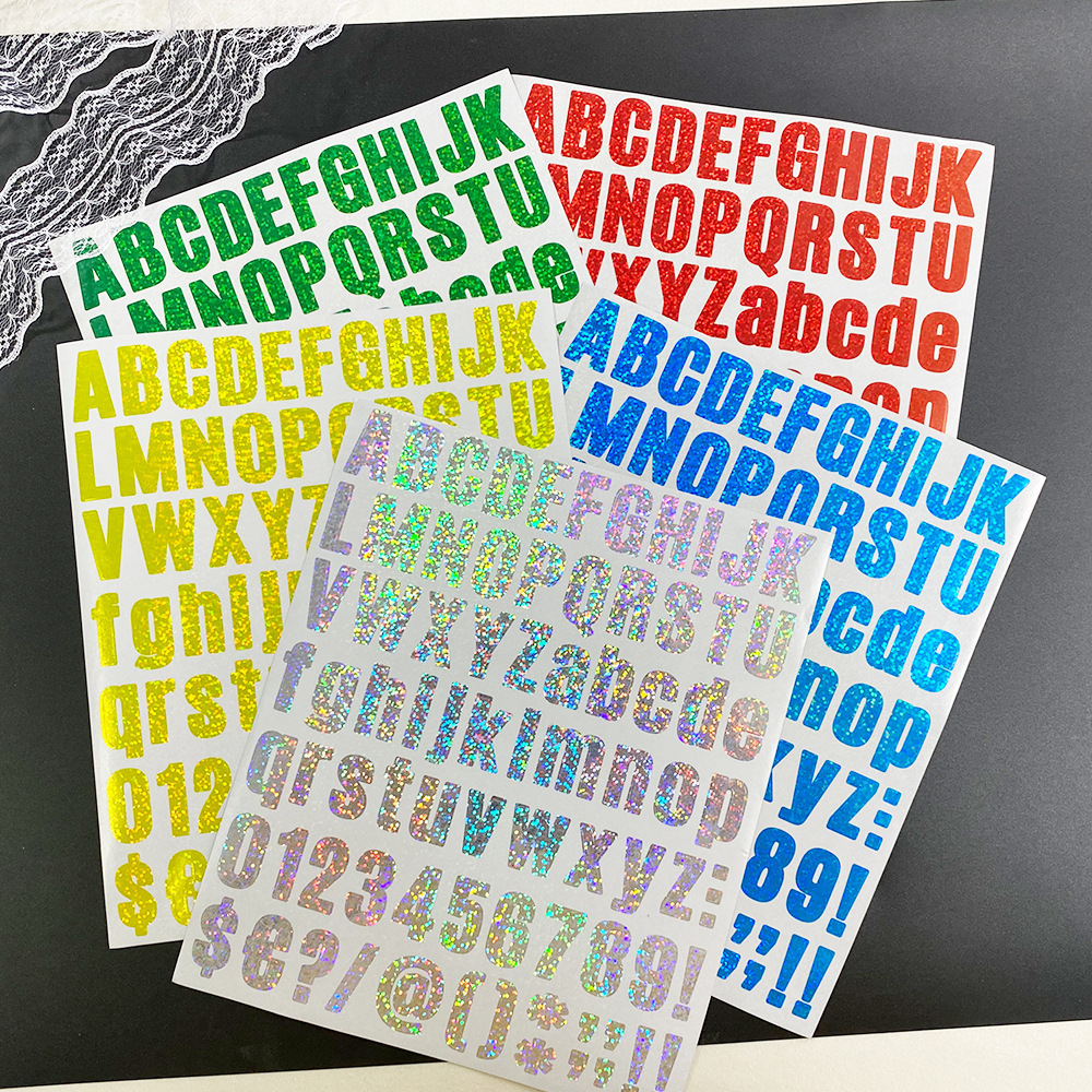 High Quality Self Adhesive Vinyl Letter Number Stickers Holographic Rainbow Decals for Sign Address Alphabet Number Stickers