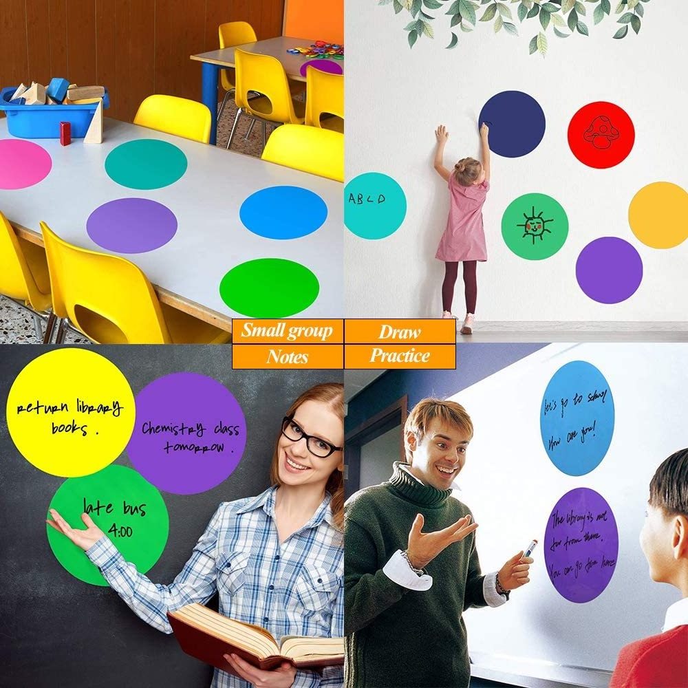 Colorful Dry Erase Dots Circles Removable Vinyl Stickers Spots Wall Decals for School Classroom Teachers Students Table & Desk