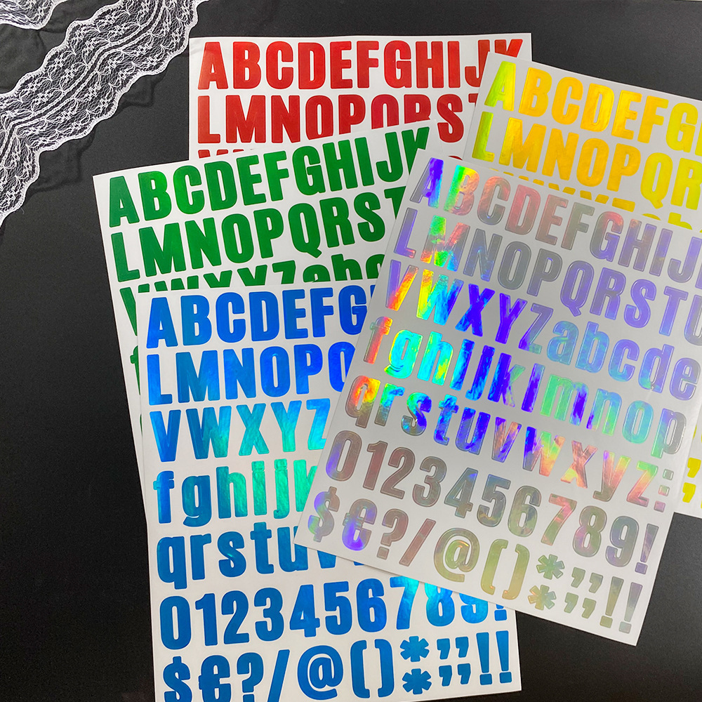 High Quality Self Adhesive Vinyl Letter Number Stickers Holographic Rainbow Decals for Sign Address Alphabet Number Stickers