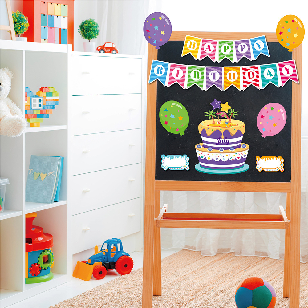 Hot Sale PVC Material Birthday Card Decorative Wall Stickers Pasting Cake Children Family Party Scene Decor for Family Parties