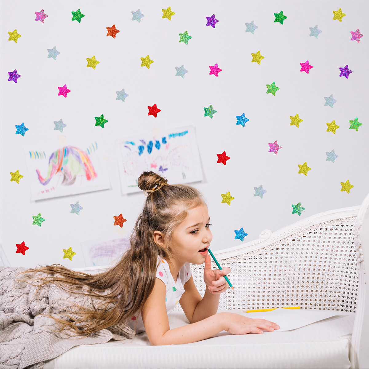 Eco Friendly Household Plastic 3D Stars Glowing Luminous Wall Stickers  Glitter Color Star Kindergarten Decoration Stickers