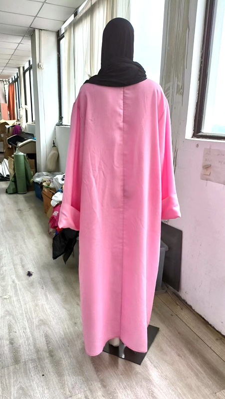 Dubai Closed Pockets Clothing Maxi Linen Dress Pink Thobe Muslim Abaya