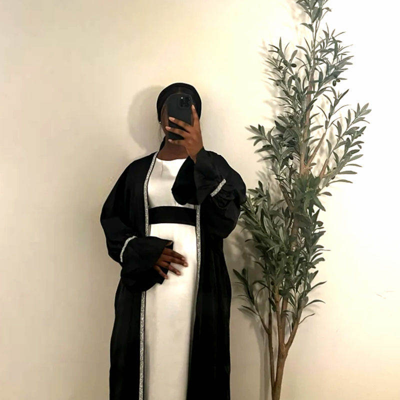 2024 eid stone abaya dubai abaya wholesale custom design solid black satin abaya