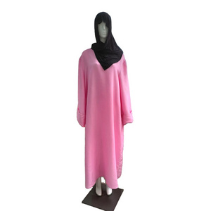 Dubai Closed Pockets Clothing Maxi Linen Dress Pink Thobe Muslim Abaya