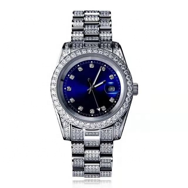 Regal Rhinestone Quartz Gold Luxury Big Face Real Diamond Ided Out Crystal Hip Hop Bling Watches