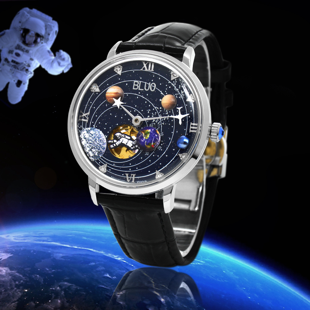 Luxury moon space explore watch Men Fashion stainless steel Mechanical Watch Moon Earth dial watch