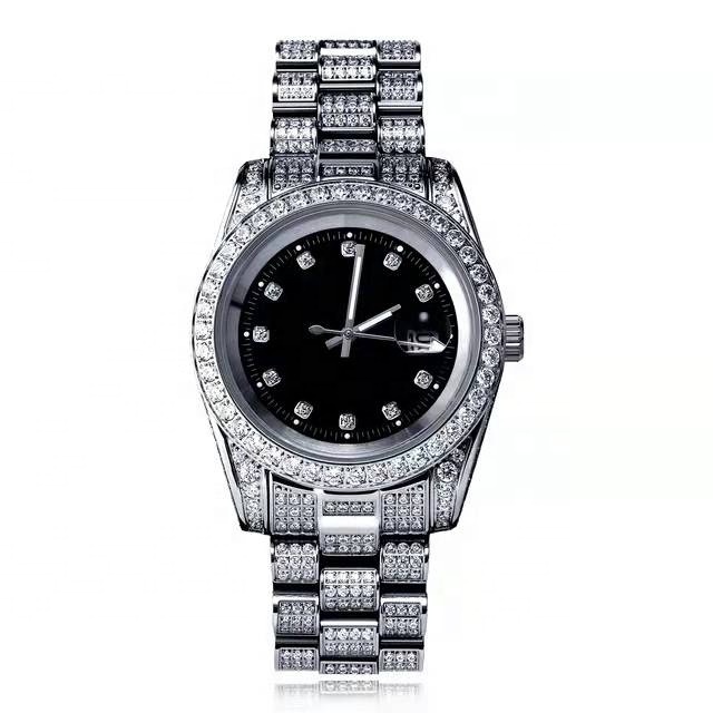 Regal Rhinestone Quartz Gold Luxury Big Face Real Diamond Ided Out Crystal Hip Hop Bling Watches