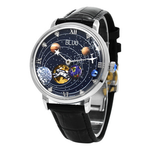 Luxury moon space explore watch Men Fashion stainless steel Mechanical Watch Moon Earth dial watch