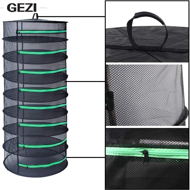 8 layer Herb Drying Rack Plant Hanging Mesh Dry Net With Green Zipper vegetable and fruit charts meat canning plant