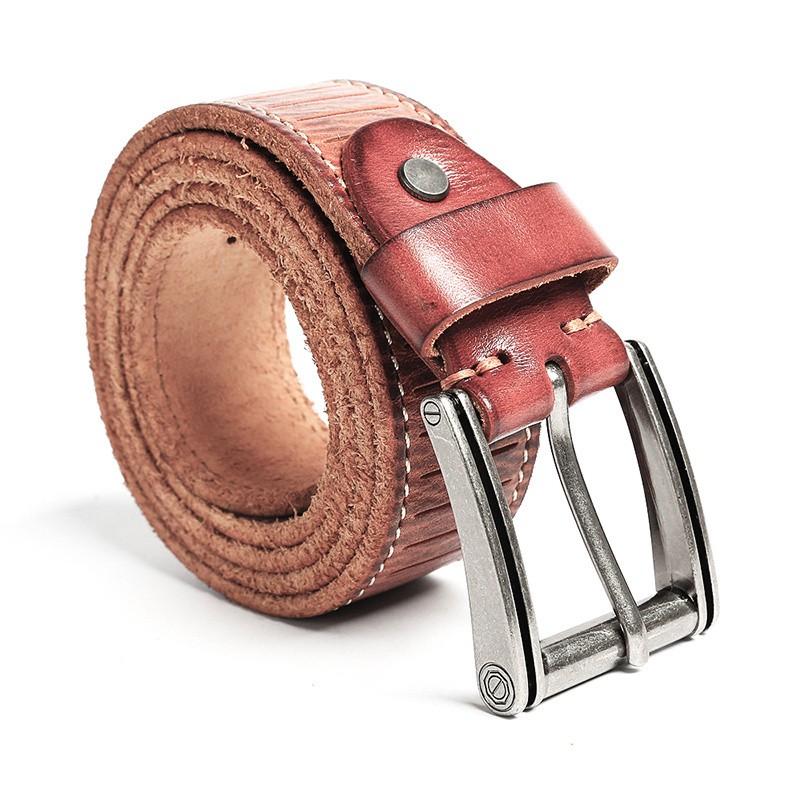 Custom Men Embossing Vintage Strap Waist Adjustable Buckle Pure Real Cow Full Grain Leather Belt Genuine Leather Belts For Men