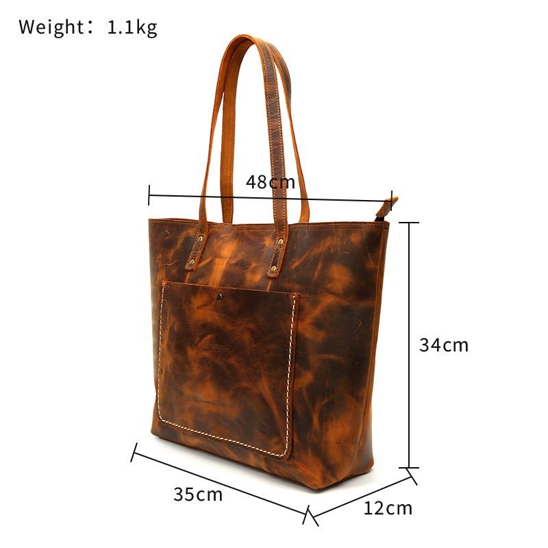 Wholesale Vintage Cowhide Lady Luxury Crazy Horse Leather Tote Bag Handbags Genuine Leather Shoulder Bag For Women