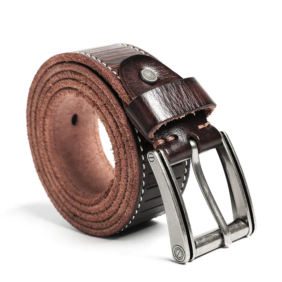 Custom Men Embossing Vintage Strap Waist Adjustable Buckle Pure Real Cow Full Grain Leather Belt Genuine Leather Belts For Men