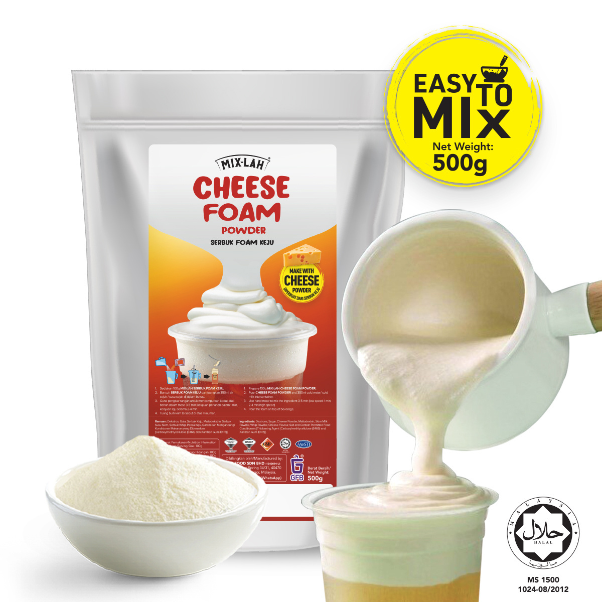 Milk Cap Cheese Milk Foam Powder Non Dairy Mix 500g Powder Halal Bulk Factory Supply For Bubble tea topping ingredients