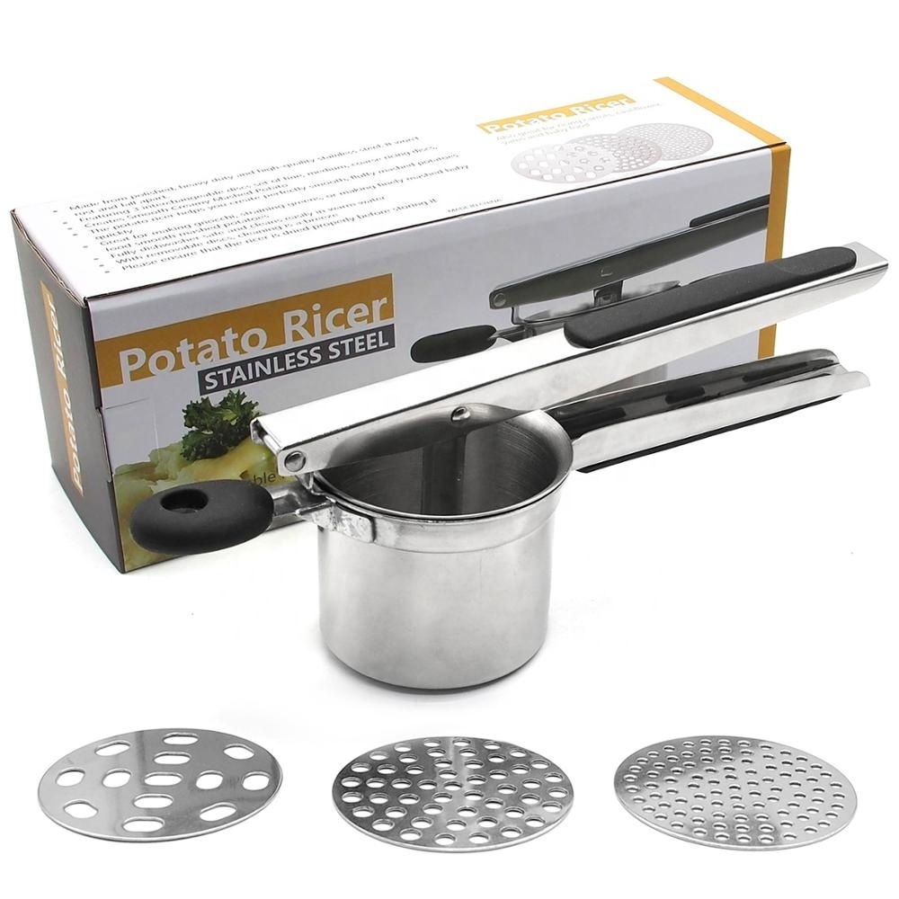 Heavy Duty Stainless Steel Potato Ricer, Masher Potato Masher With 3 Interchangeable Fineness Discs Rice Kitchen Tool