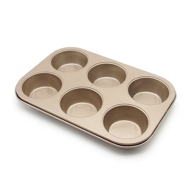 Black Silver Gold Nonstick carbon steel 6 Cups Muffin Pan Cupcake Baking Pan Bakeware