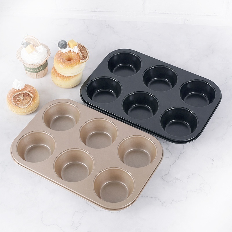 Black Silver Gold Nonstick carbon steel 6 Cups Muffin Pan Cupcake Baking Pan Bakeware