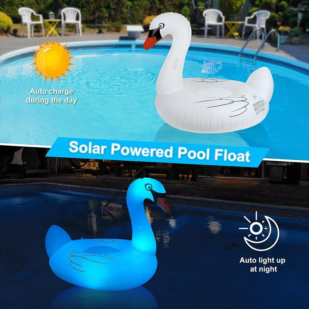 Solar Powered Floating Lights Waterproof Inflatable Outdoor Swan Pool Float Multi-Color LED Waterproof Floating Pool Light