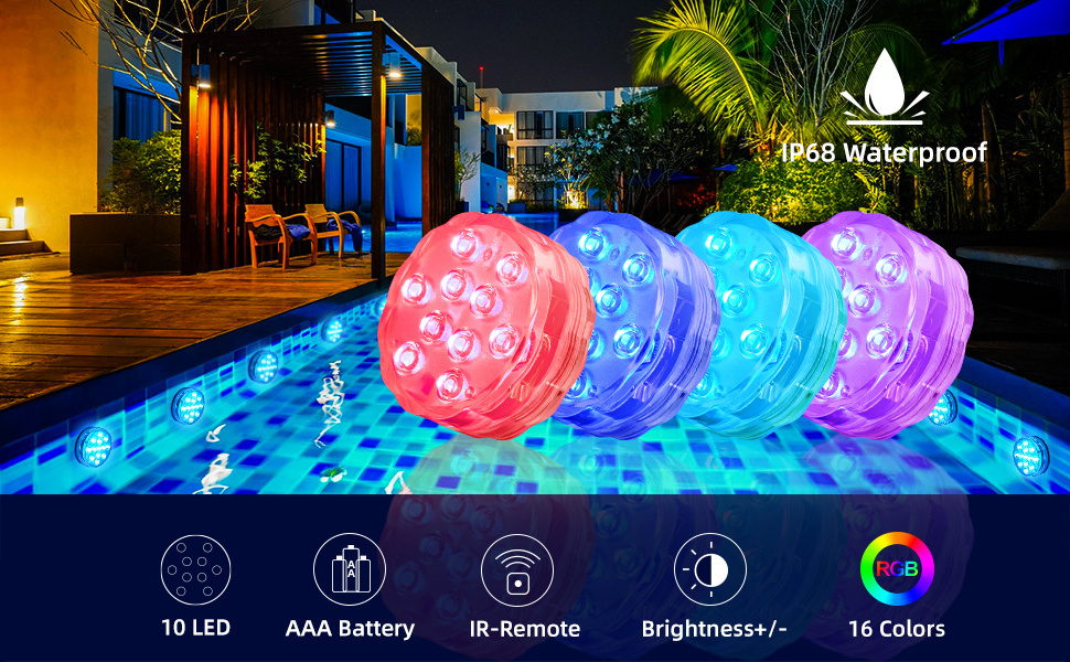 Battery Powered Under Water Lights Home Swimming Pool Decoration Pond Led Small Remote Controlled Submersible Pool Lights