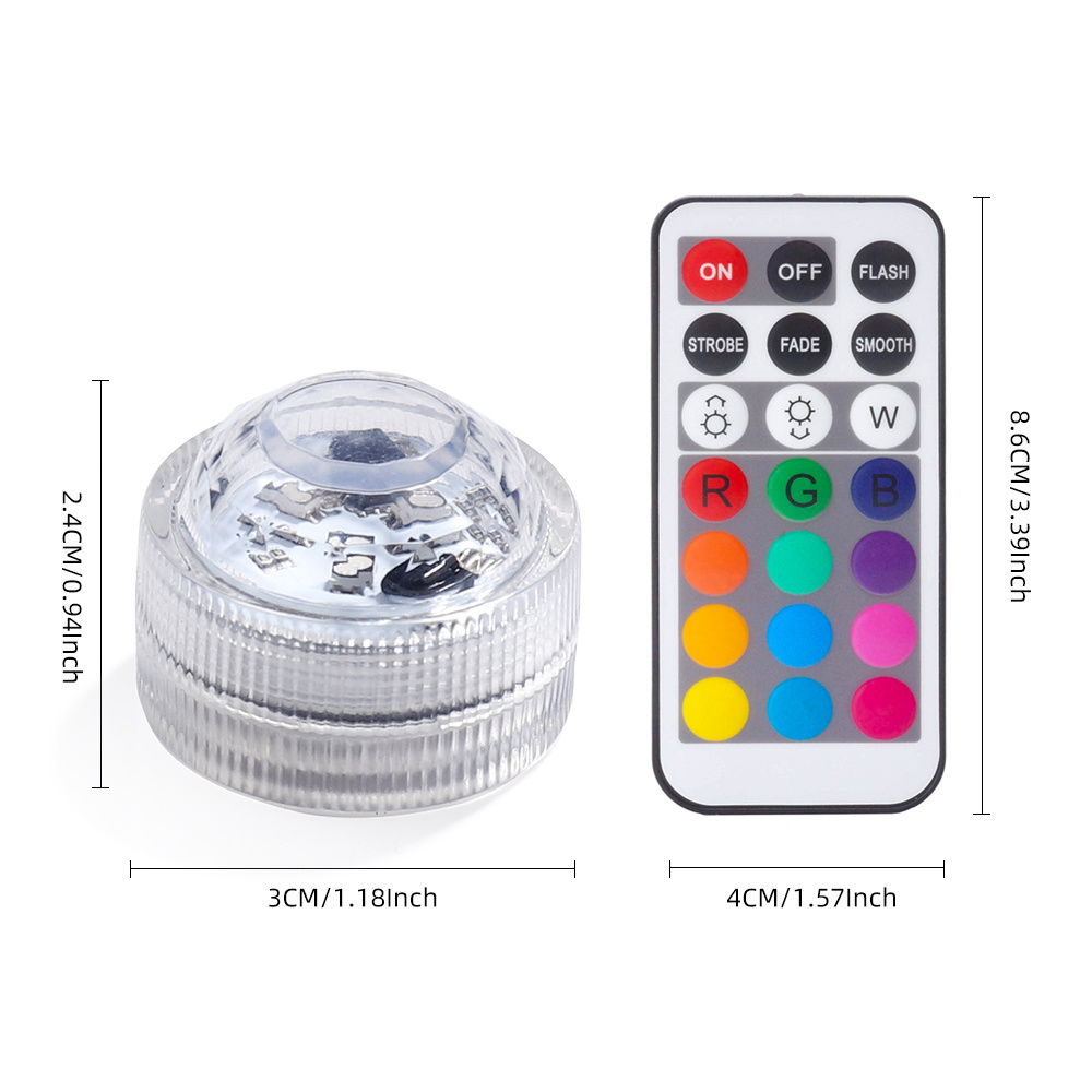 Mini LED Pool Light 3CM Remote Control LED Pool Lights Full Color Waterproof Submersible Pond Fountain Underwater LED Pucks