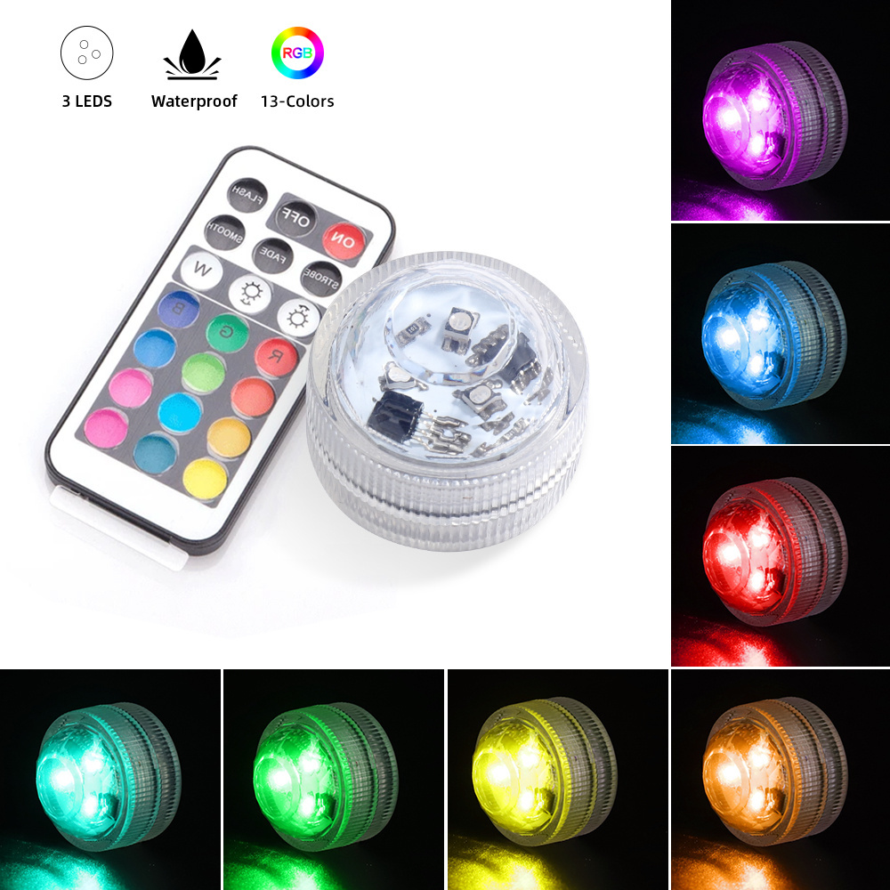 Mini LED Pool Light 3CM Remote Control LED Pool Lights Full Color Waterproof Submersible Pond Fountain Underwater LED Pucks