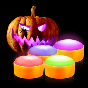 Led Halloween Lights Outdoor Puck Orange Battery Rechargeable Jack O Lantern Pumpkin Flameless Candles With Timer Orange Lights