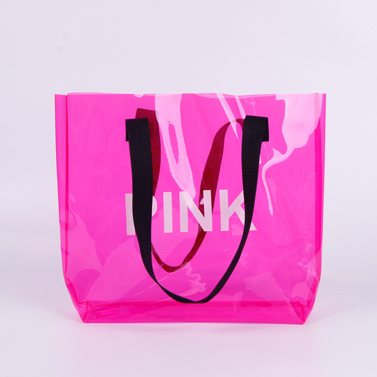 Custom fashion handbag transparent clear neon PVC tote bag