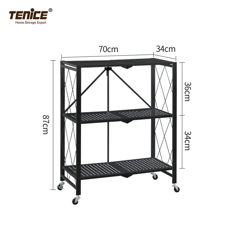 Metal Folding Storage Shelves Rack with Wheels, Household Metal Tenice Household Shelving Storage Unit, 4-shelf Iron 0.5mm