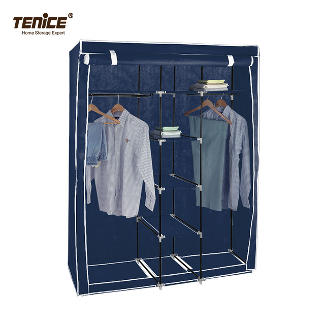 Tenice Portable Closet Organizer Wardrobe Clothes Storage Shelves, Non-Woven Fabric Cover with Side Pockets