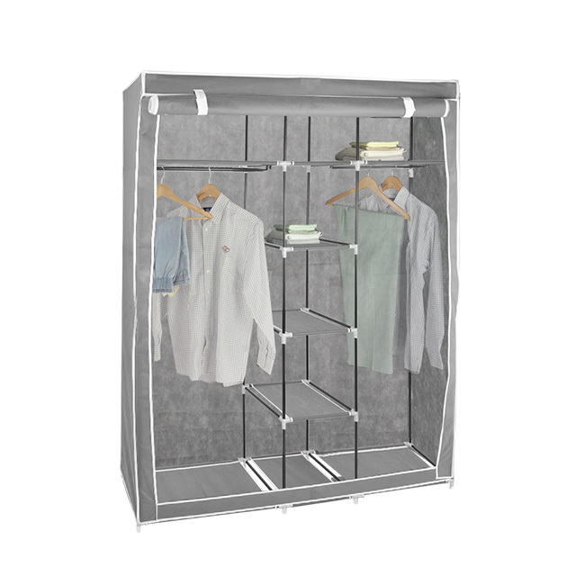 Tenice Portable Wardrobe Closet Clothes Organizer Non-Woven Fabric Cover with 7 Storage Shelves, 2 Hanging Sections