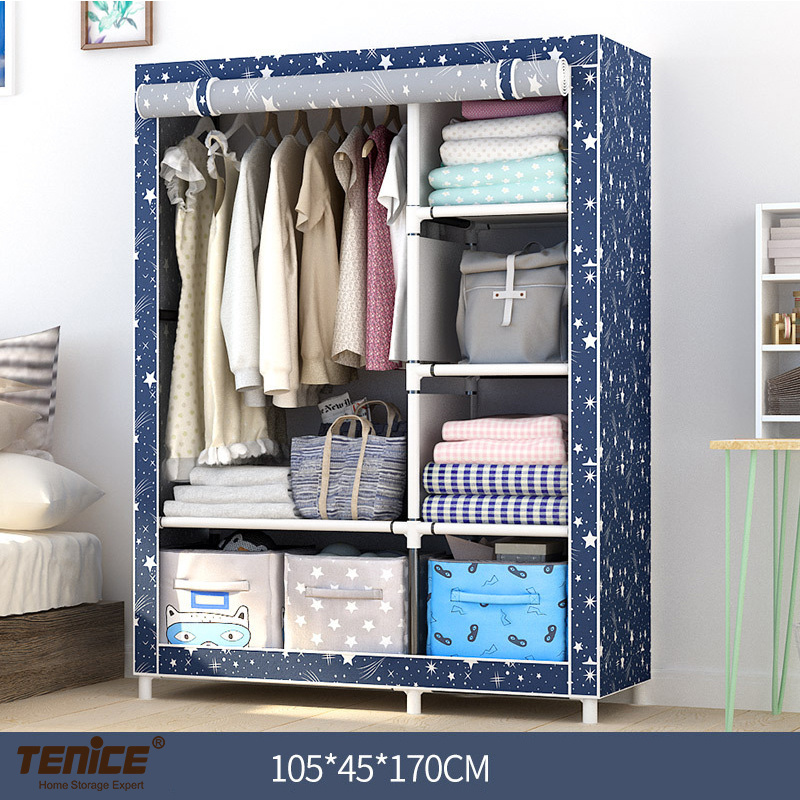 Tenice modern plastic tube 420D oxford cover portable closet wardrobe for bedroom clothes organizer