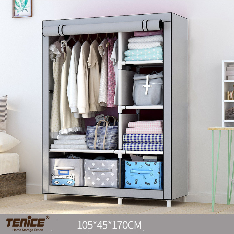 Tenice modern bedroom assemble plastic folding portable wardrobe closet for clothes organizer with 420 oxford cover