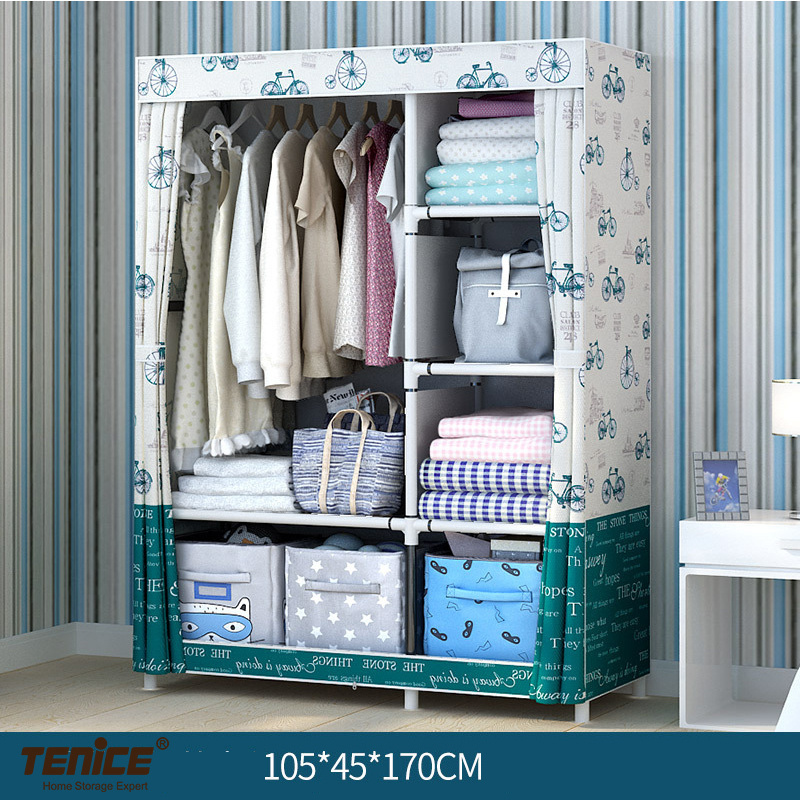 Tenice modern bedroom assemble plastic folding portable wardrobe closet for clothes organizer with 420 oxford cover