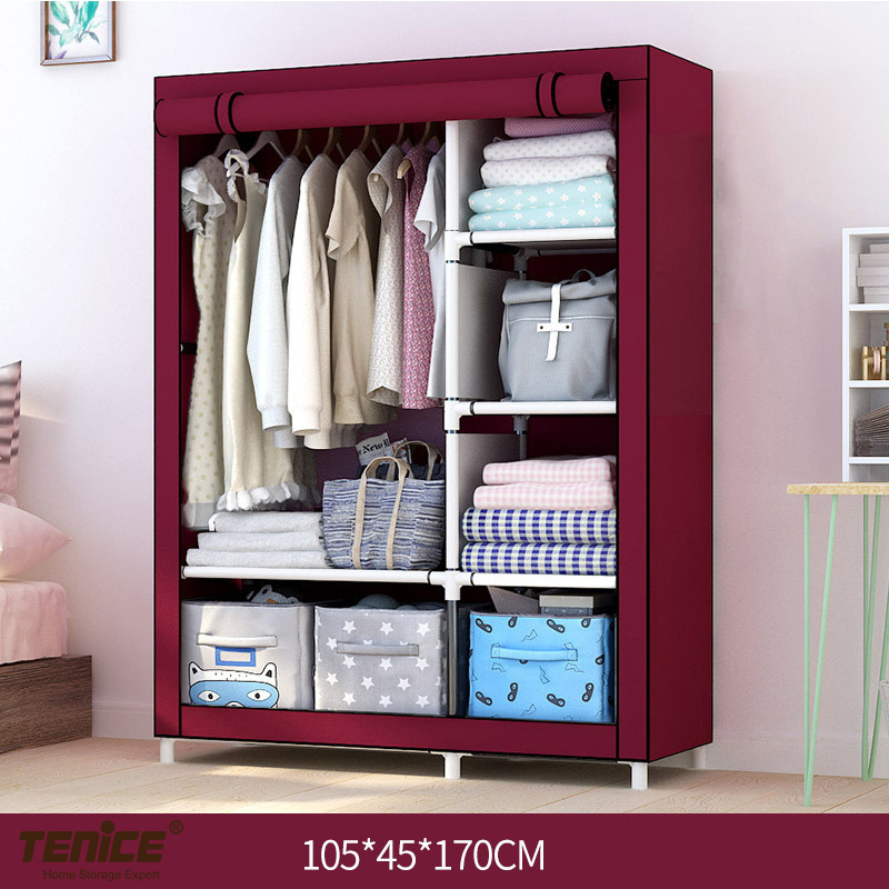 Tenice modern bedroom assemble plastic folding portable wardrobe closet for clothes organizer with 420 oxford cover