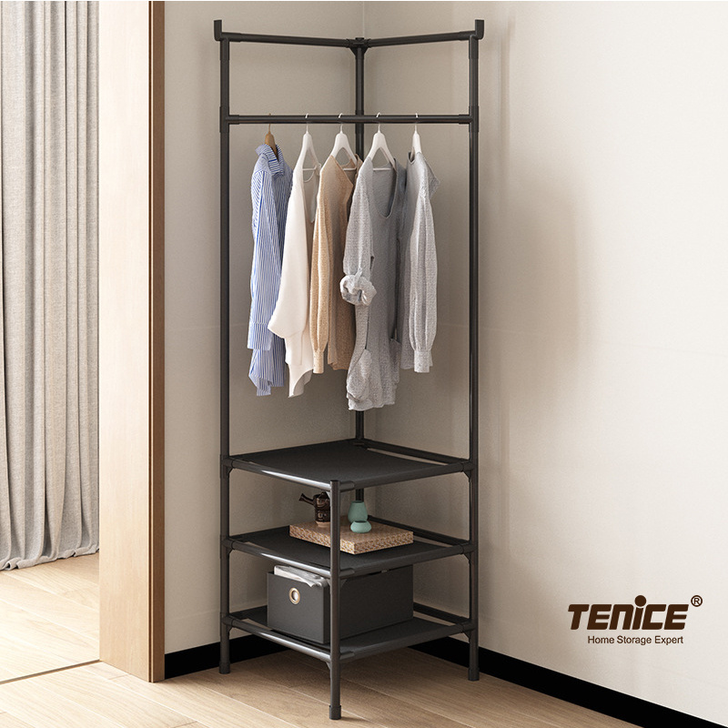 Tenice 2 tier Corner Hall Tree, Entryway shoe rack with coat hanger and storage Shelf stand for home bedroom bathroom