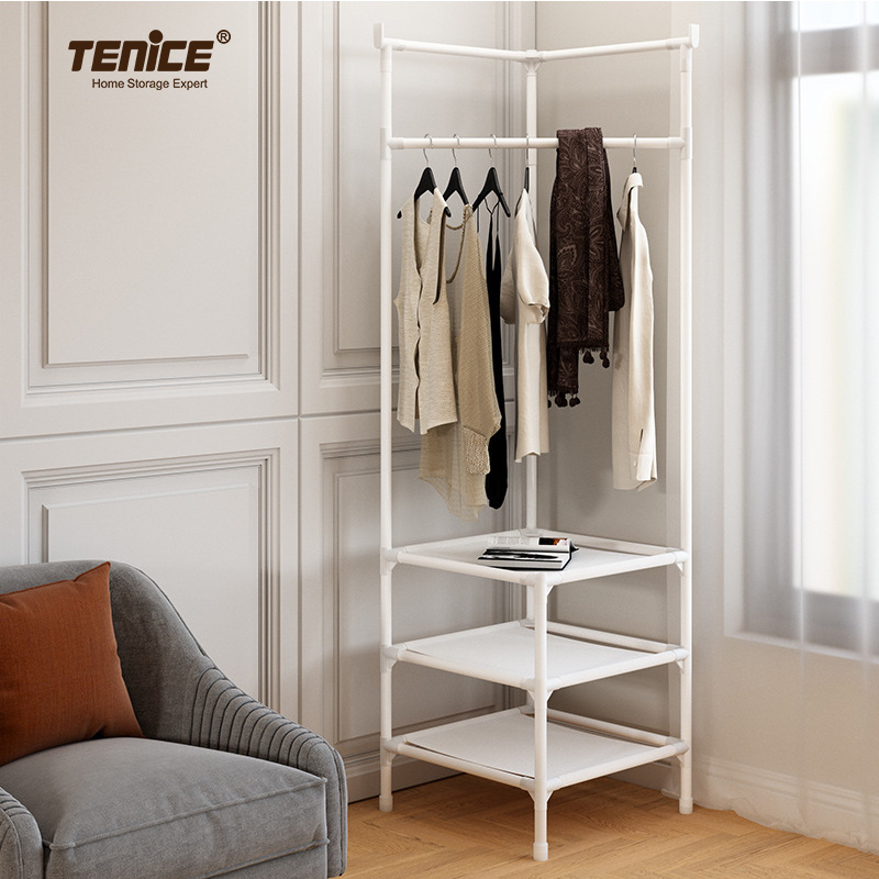 Tenice 2 tier Corner Hall Tree, Entryway shoe rack with coat hanger and storage Shelf stand for home bedroom bathroom