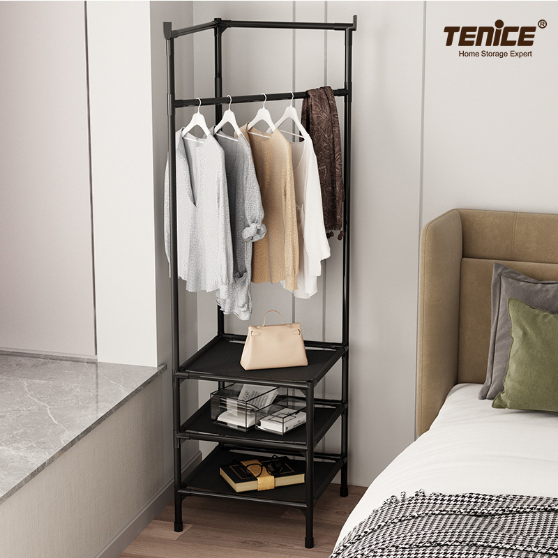 Tenice Corner Hall Tree, Entryway Coat Rack with iron hanging bar and Shelf, Freestanding Hallway Organizer for Home Office